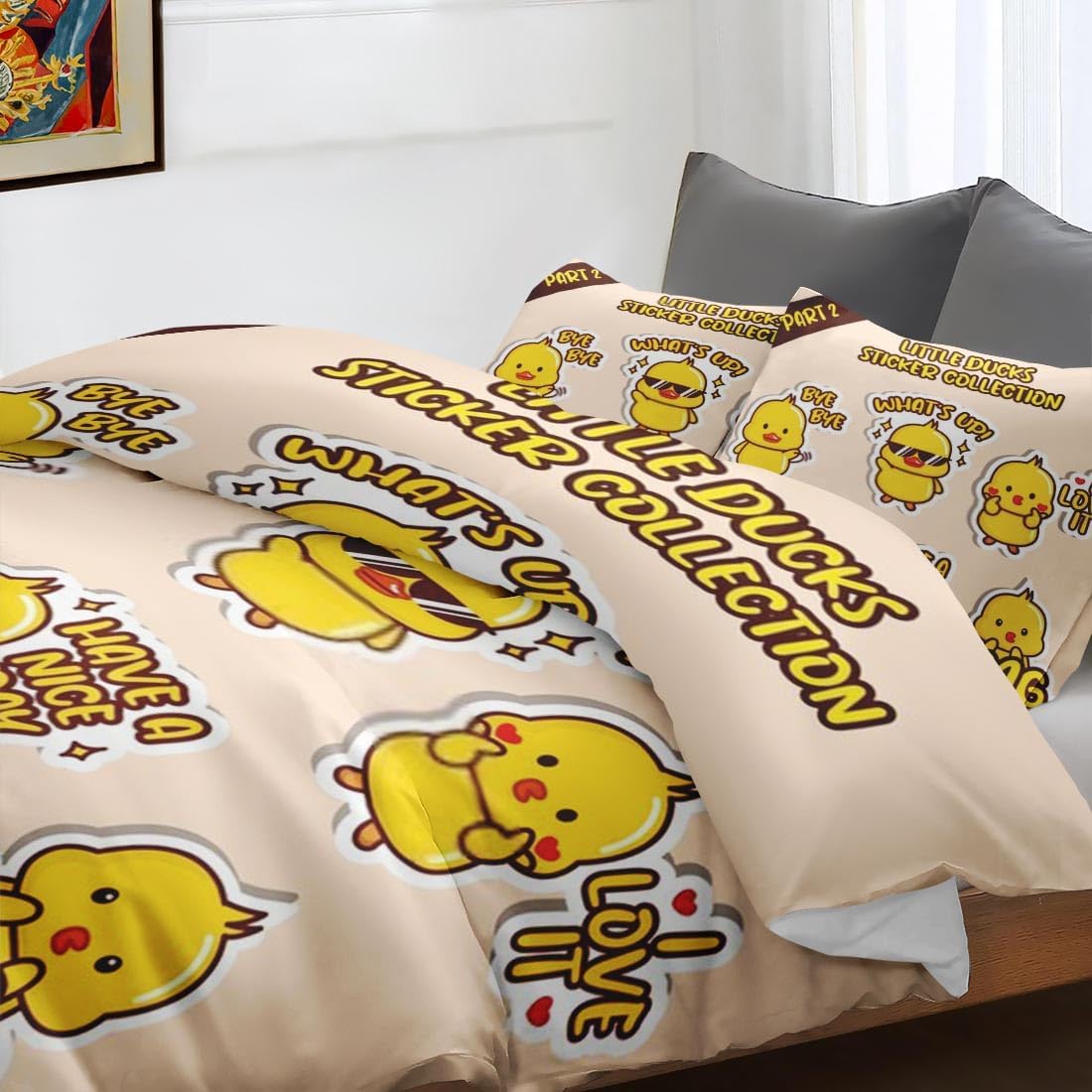 Juego de funda de edredón, juego de ropa de cama Kawaii Cute I de pato para niños y adultos, decoración de dormitorio, juego de funda de edredón