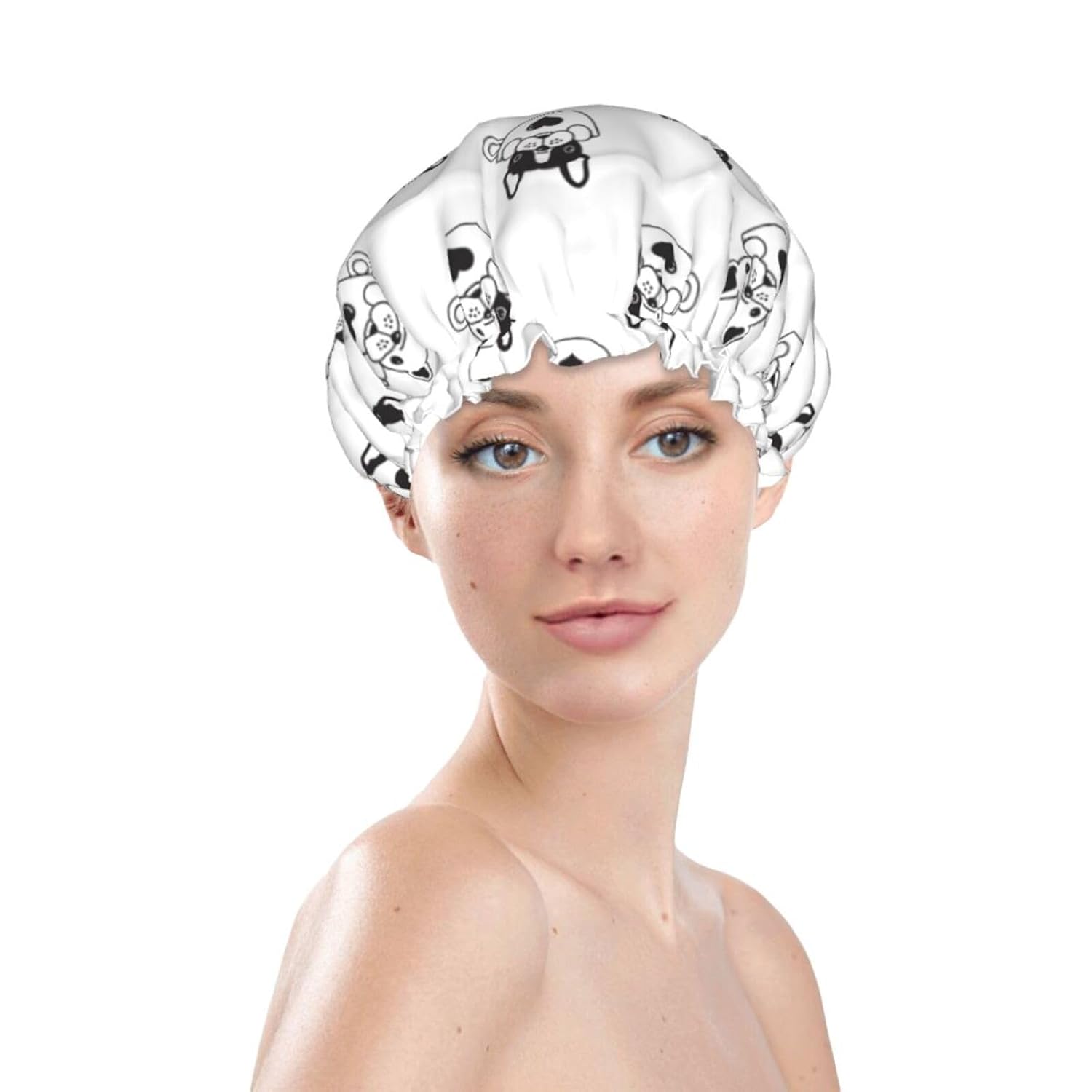 Cute Dog Double Layer Waterproof Shower Cap Suitable For All Head Sizes