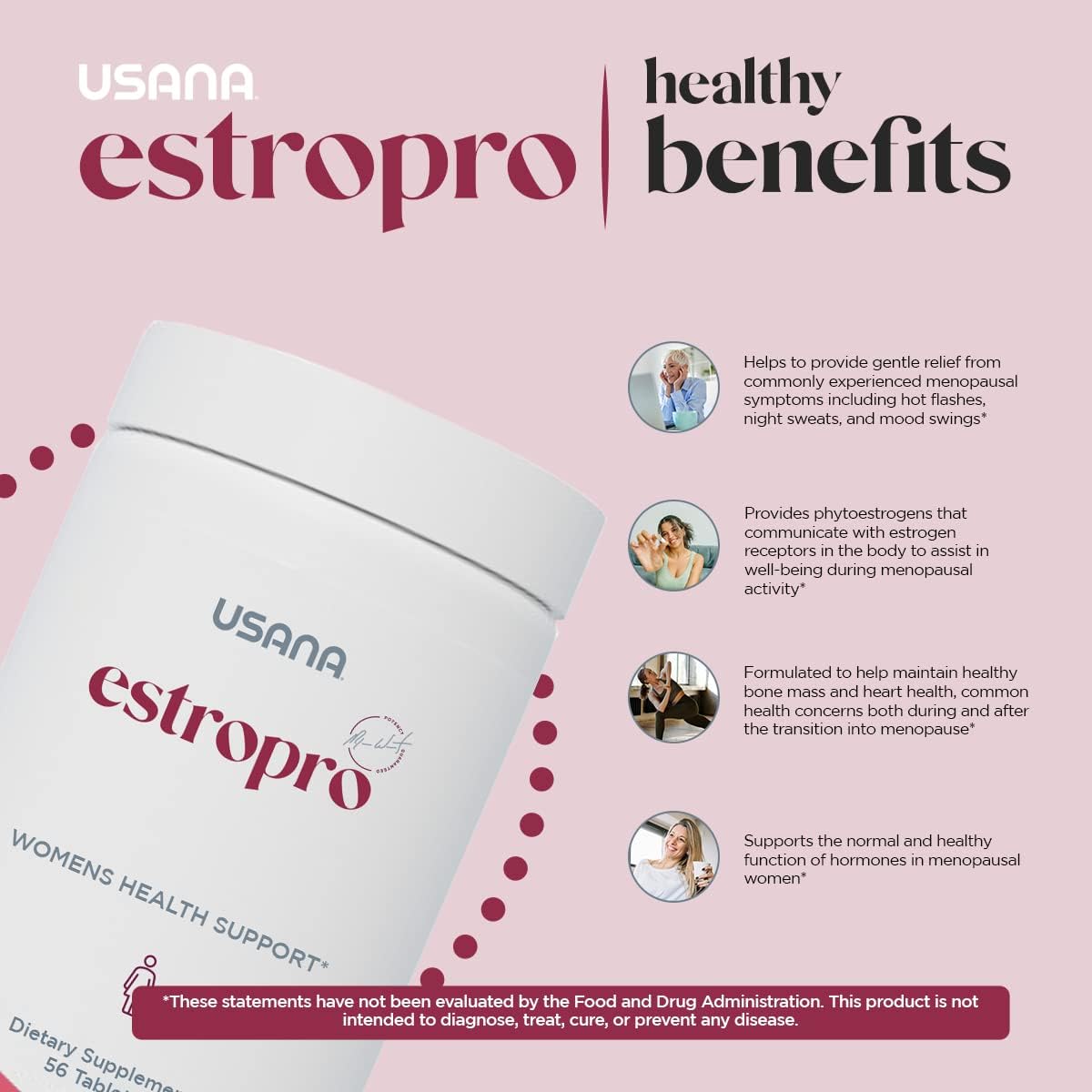 USANA EstroPro con fitoestrógenos para apoyo sintomático durante la menopausia* – 56 tabletas – Suministro para 28 días