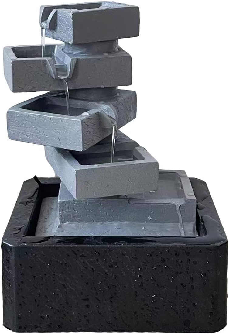 SEINHIJO Fuente de agua de mesa para interiores, Fengshui, cascada, centro de mesa, decoración moderna, escultura, regalos, luces LED de 11 pulgadas