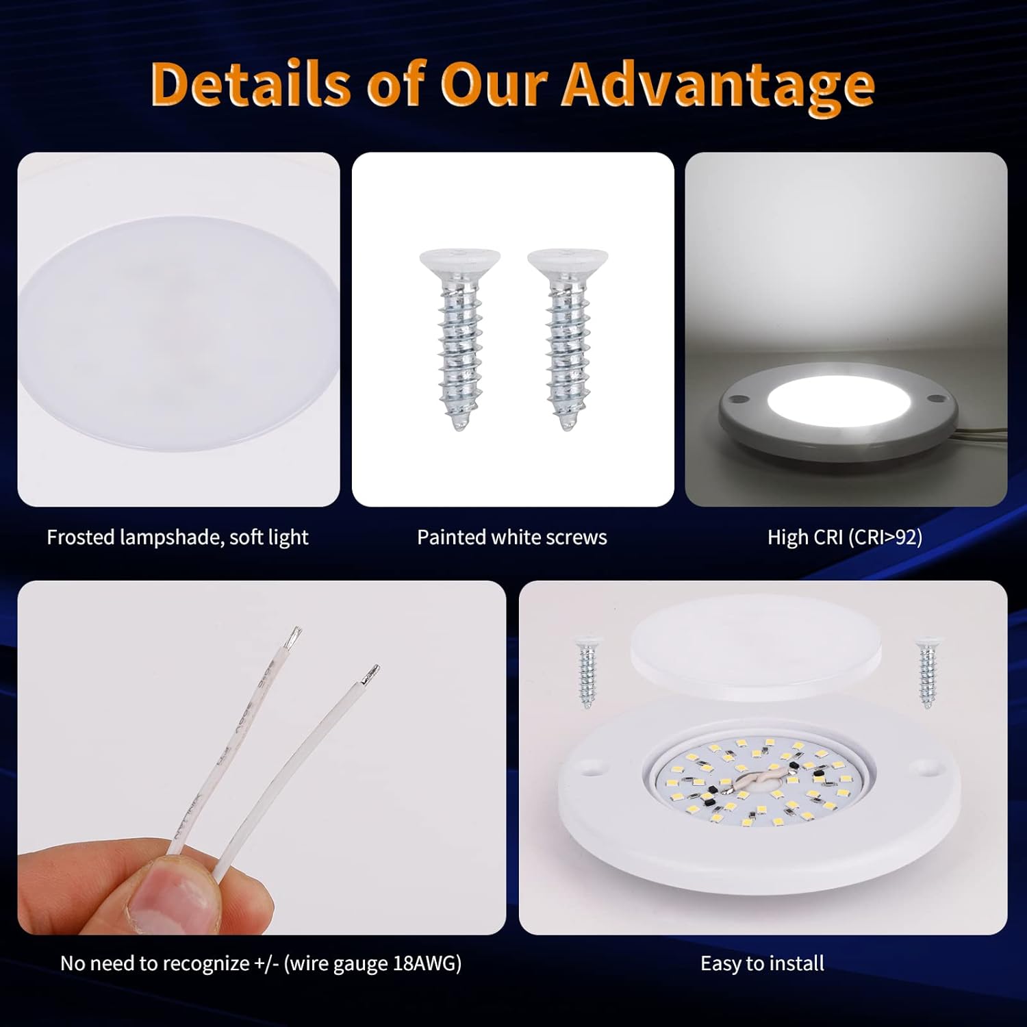 Luz LED de disco de techo para cámper, 4 paquetes de luz de disco súper delgada para debajo del gabinete, panel Downlight de 3.6 W para RV, cámper,