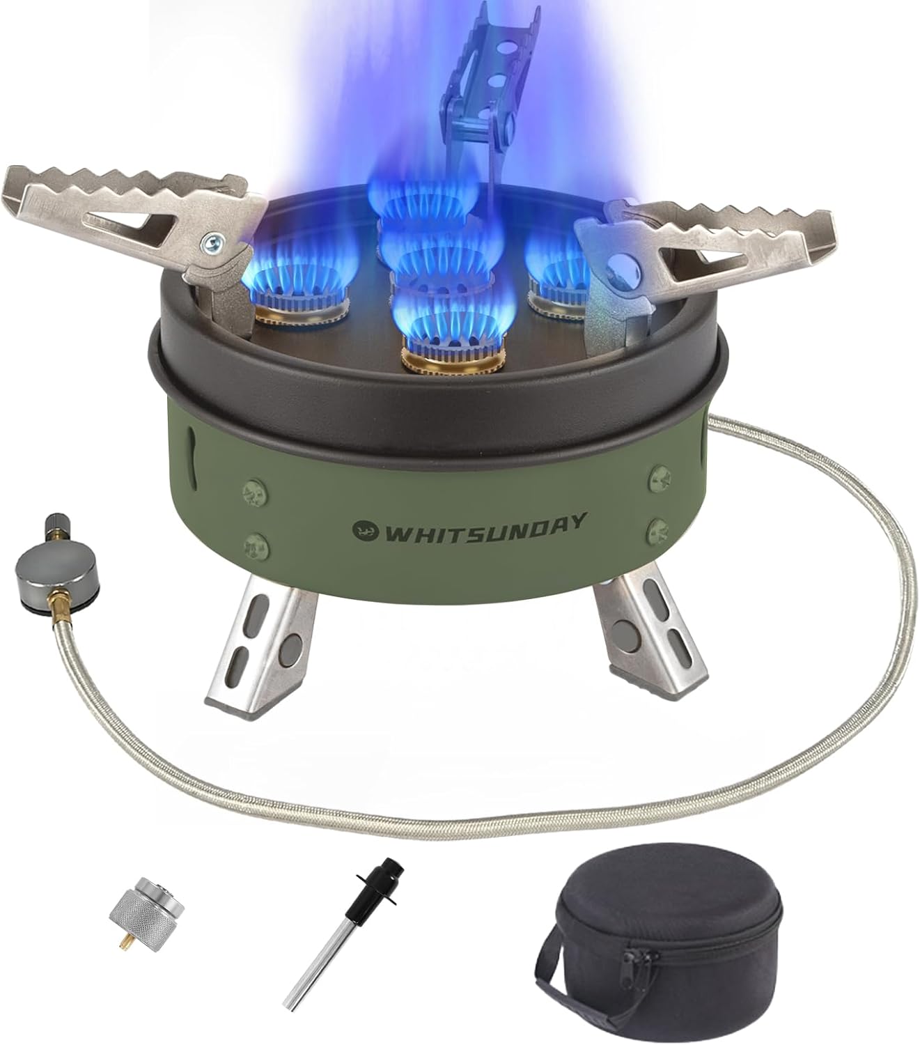 Whitsunday Estufa de campamento, estufa de gas portátil resistente al viento con adaptador de recipiente de combustible, encendido piezoeléctrico,