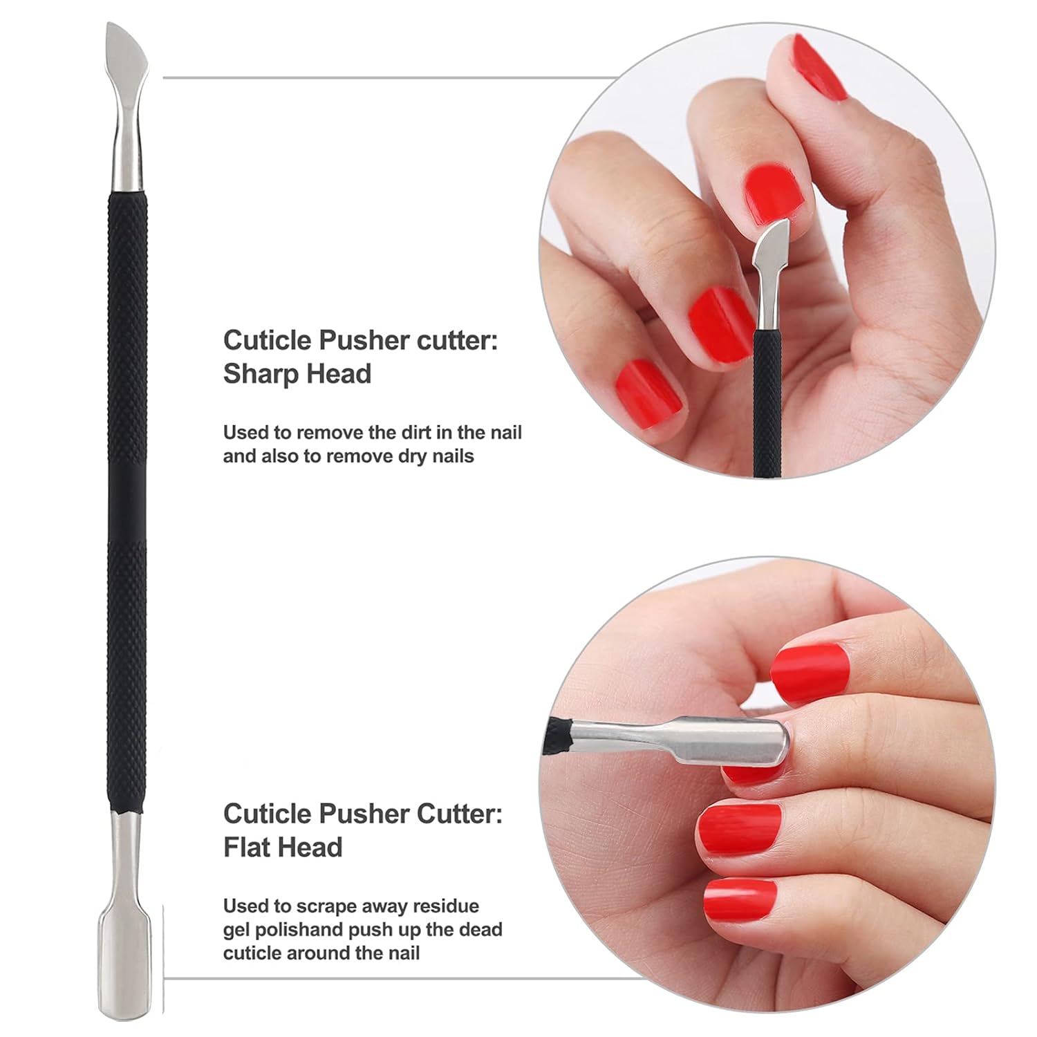 Yinyin – Corta cutículas y empujador de cutículas, profesional de acero inoxidable y duradero, para dedos de manos y pies, pedicura y manicura
