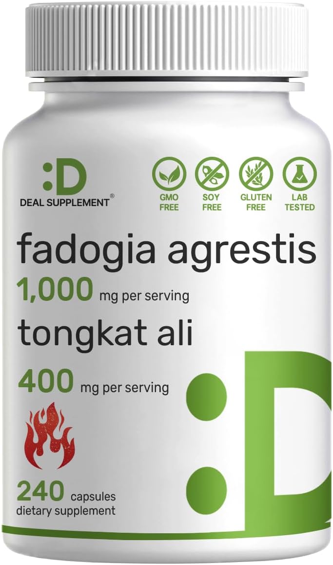 Fadogia Agrestis 1,000 mg y Tongkat Ali (Longjack) 400 mg, 240 cápsulas – Extracto de tallo y raíz de fuerza máxima – Suplemento herbario natural –