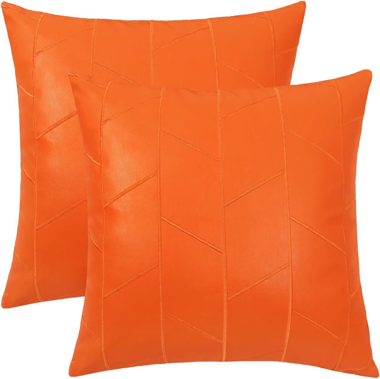 BRAWARM Fundas de almohada de piel sintética de 18 x 18 pulgadas, fundas de almohada de cuero naranja, paquete de 2, almohadas decorativas de cuero