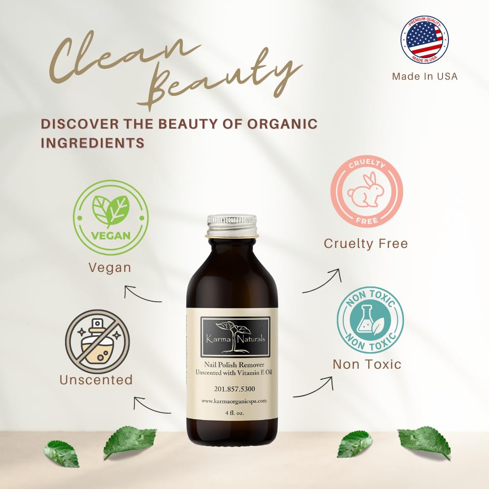 Karma Organic Removedor de esmalte de uñas sin perfume, no tóxico, vegano, libre de crueldad, libre de acetona, fortalecedor de uñas para uñas, 12