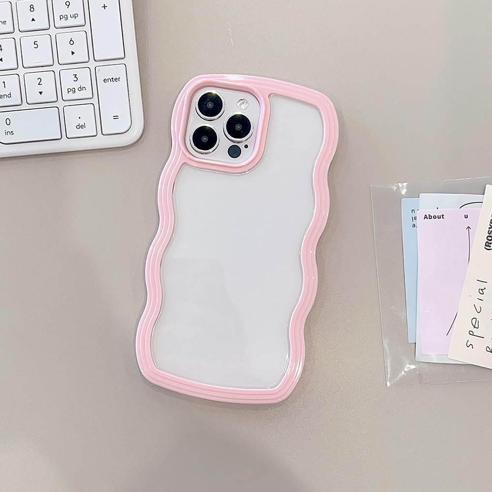 AMAZFCCY Funda con marco de onda rizada para iPhone 15 Pro Max de 6.7 pulgadas, bonito patrón de forma de onda 2 en 1, transparente, flexible, parte