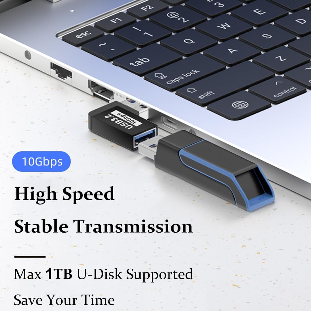 Warmstor Paquete de 6 adaptadores USB 3.0 macho a hembra de 10 Gbps hacia arriba hacia abajo a la izquierda derecha 90 grados de ángulo recto cable