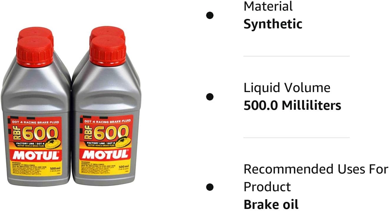 Motul MTL100949 8068HL RBF 600 Aceite de línea de fábrica Dot-4 100 % Sintético de Freno de Carrera – 500, 300 ml, 10 onzas líquidas, 4 botellas, 4