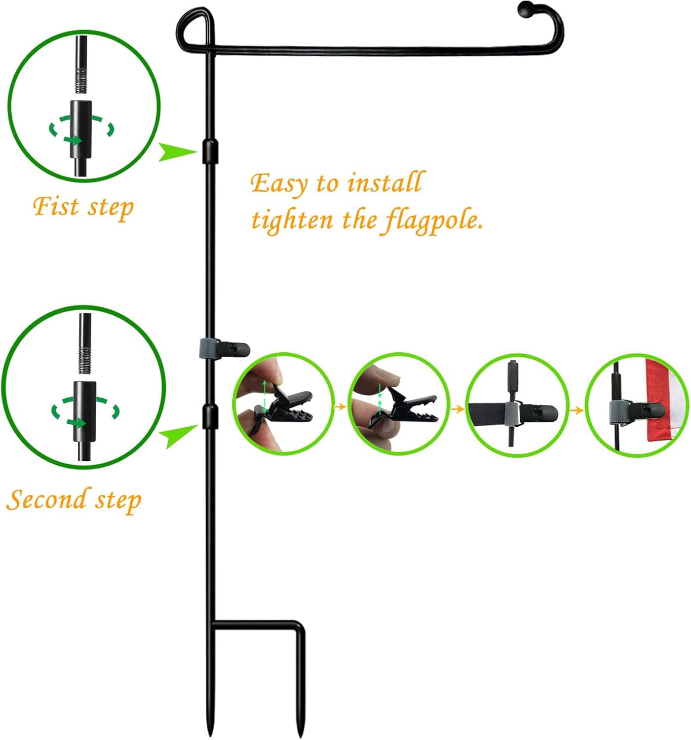 Soporte para bandera de jardín, poste con clip, pintura impermeable con recubrimiento de polvo para banderas de casa, banderas decorativas, banderas