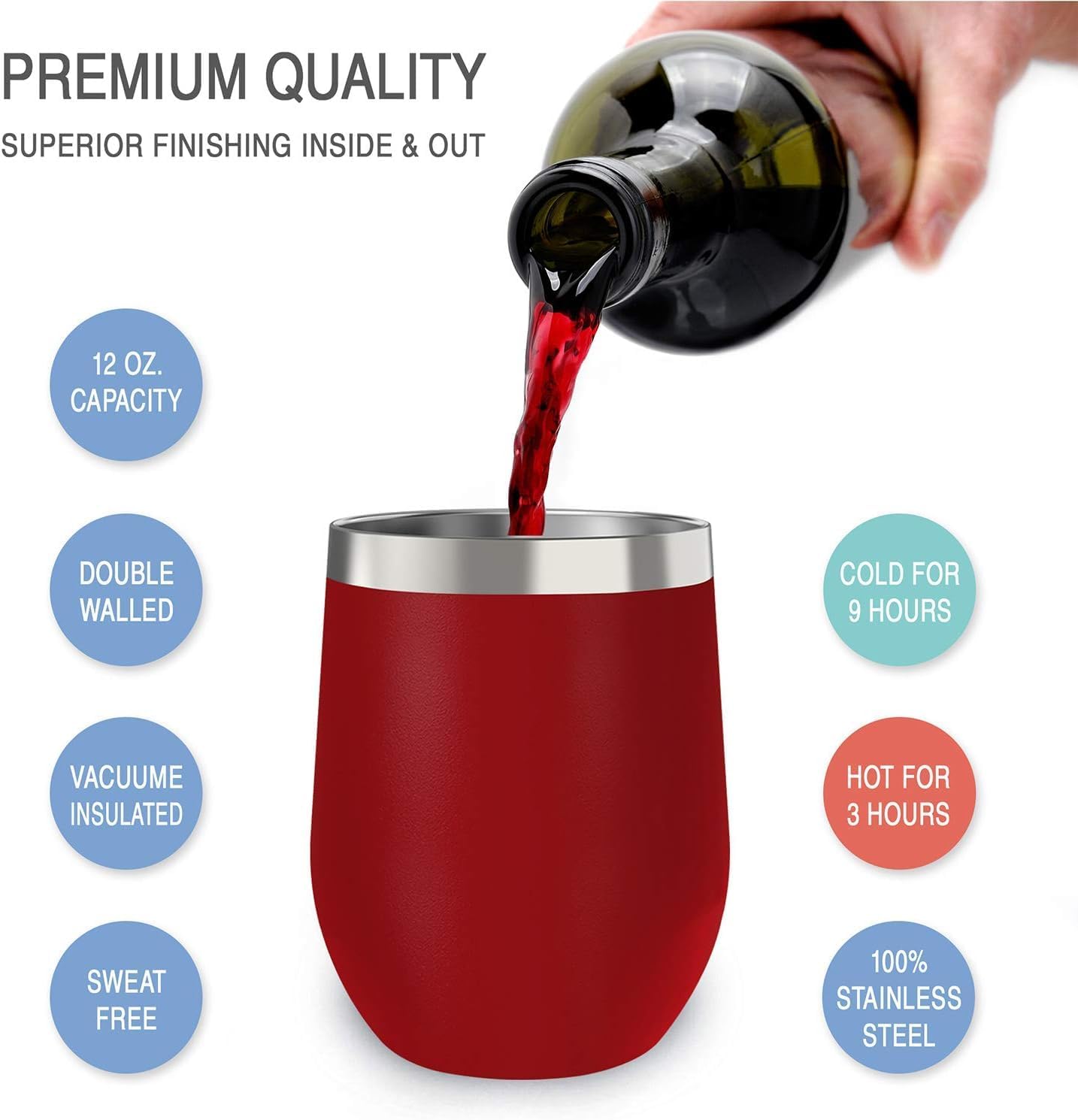 CHILLOUT LIFE Vasos de vino de acero inoxidable, paquete de 2 unidades de 12 onzas, tazas de vino aisladas al vacío de doble pared con tapas y