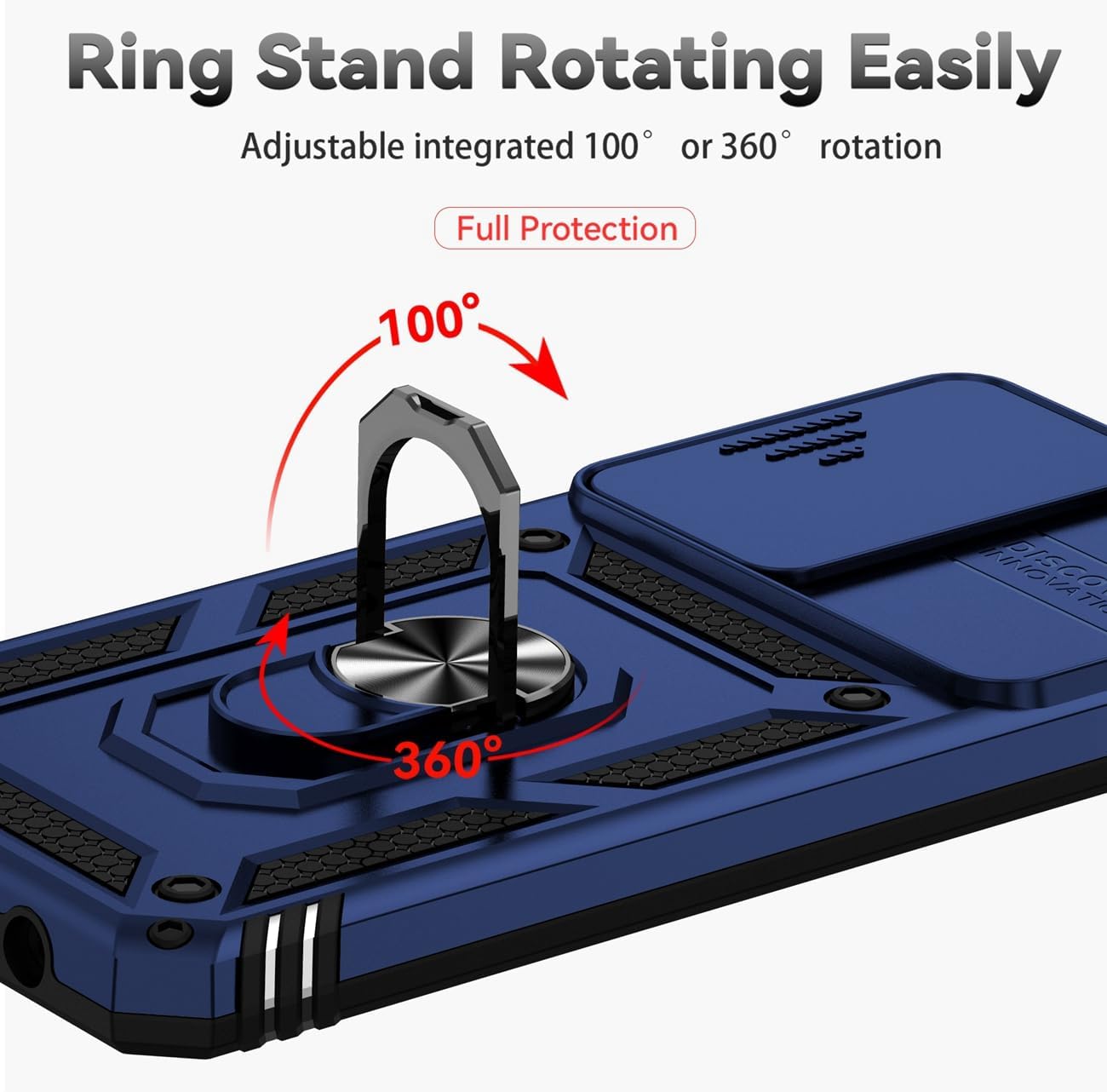 Funda para Honor X7, CMA-LX2 CMA-LX1 con protector de pantalla de vidrio templado y cubierta de cámara deslizante, soporte de anillo giratorio de