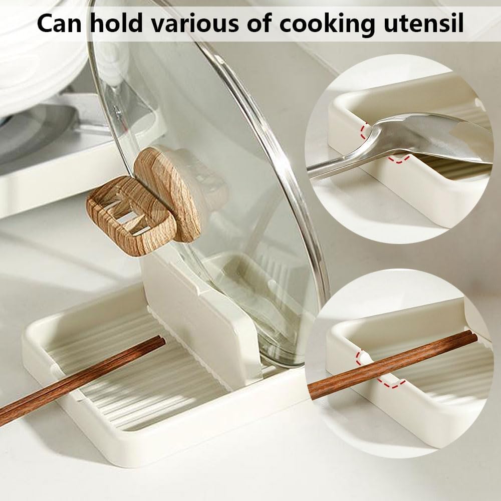 Paquete de 1 soporte de cuchara con soporte de tapa para múltiples utensilios, soporte para utensilios y soporte para cuchara para encimera de