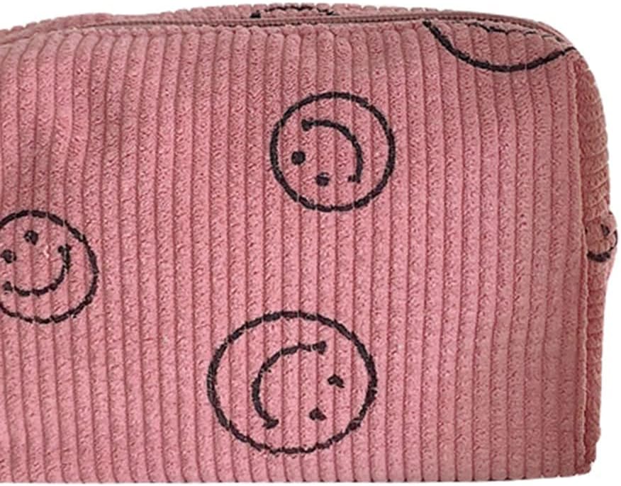 Bolsa de cosméticos de pana, bolsa de maquillaje de cara sonriente, bolsa de maquillaje de preparación para cosméticos, bolsa de aseo estético,