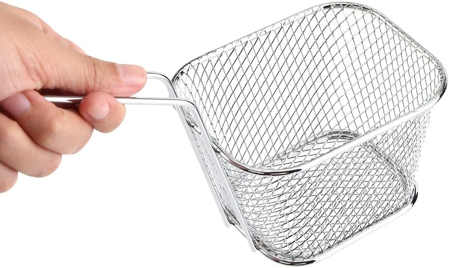 8 cestas cuadradas para freír, cesta de acero inoxidable para freidora profunda con mango de alambre, 4.1 x 3.3 x 2.6 pulgadas, cestas para servir