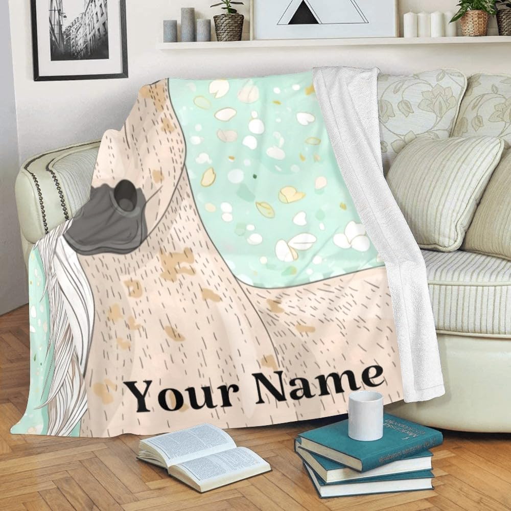 Manta personalizada con texto de nombre, divertida manta de forro polar súper suave con diseño floral de caballo para sofá, cama (50 x 60 pulgadas)