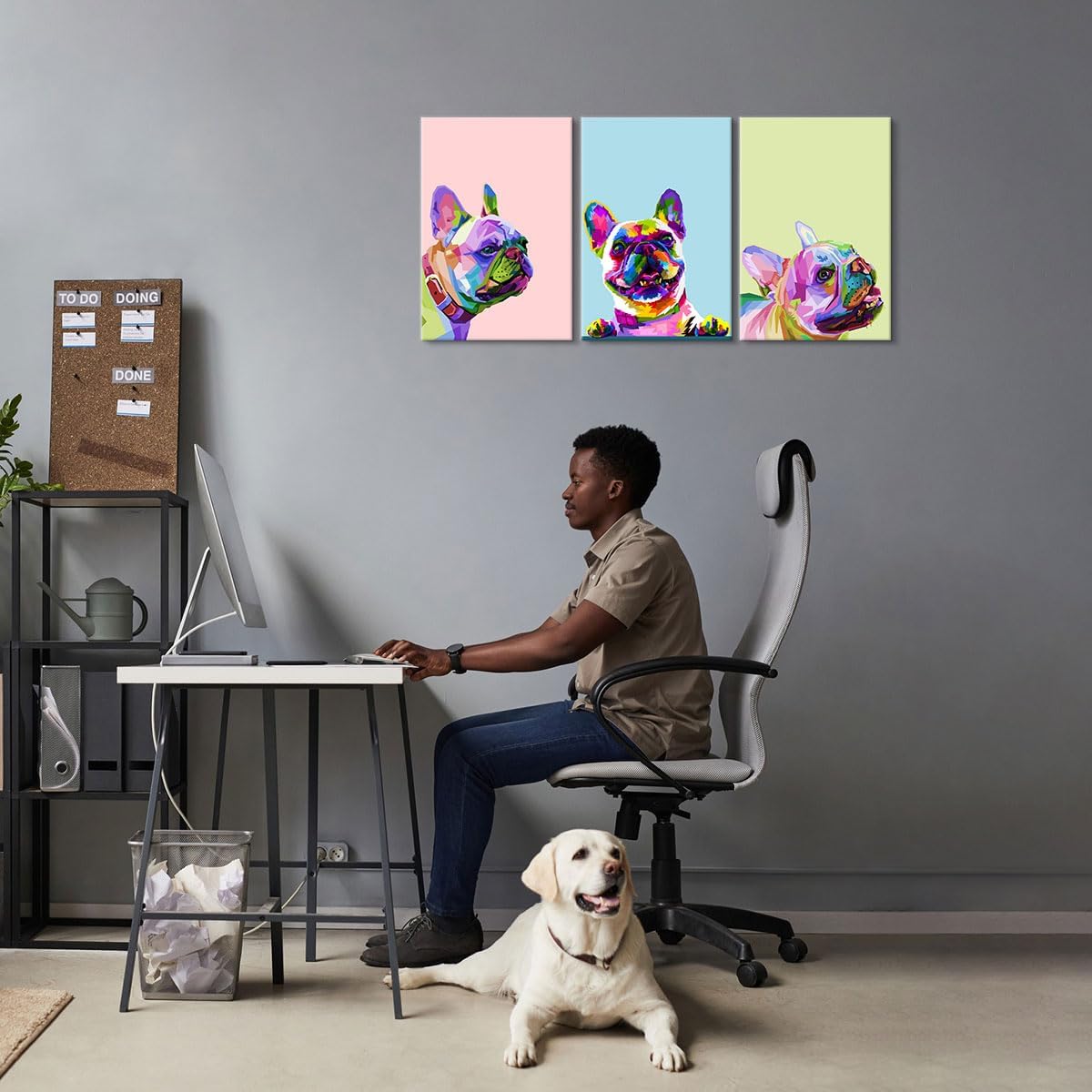 3 piezas de decoración de arte pop de bulldog francés, arte de pared, decoración de habitación de perro, póster de animal, pintura de bulldog