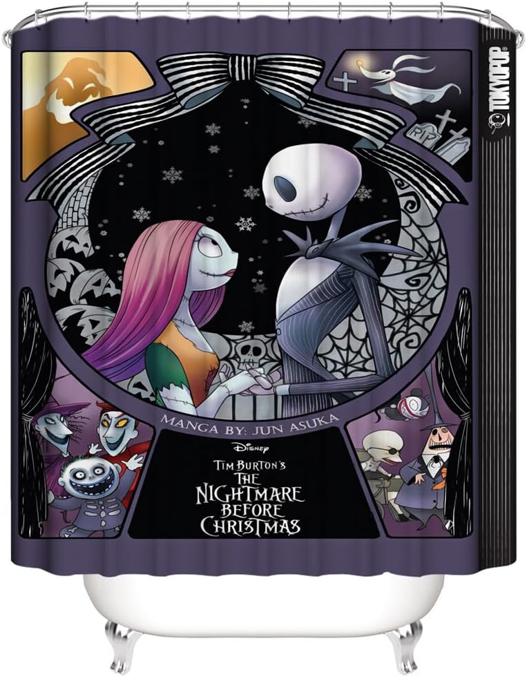 Juego de cortina de ducha de marionetas de Halloween, El extraño mundo de Navidad, decoración de Halloween, cubierta de ducha de tela para baño,