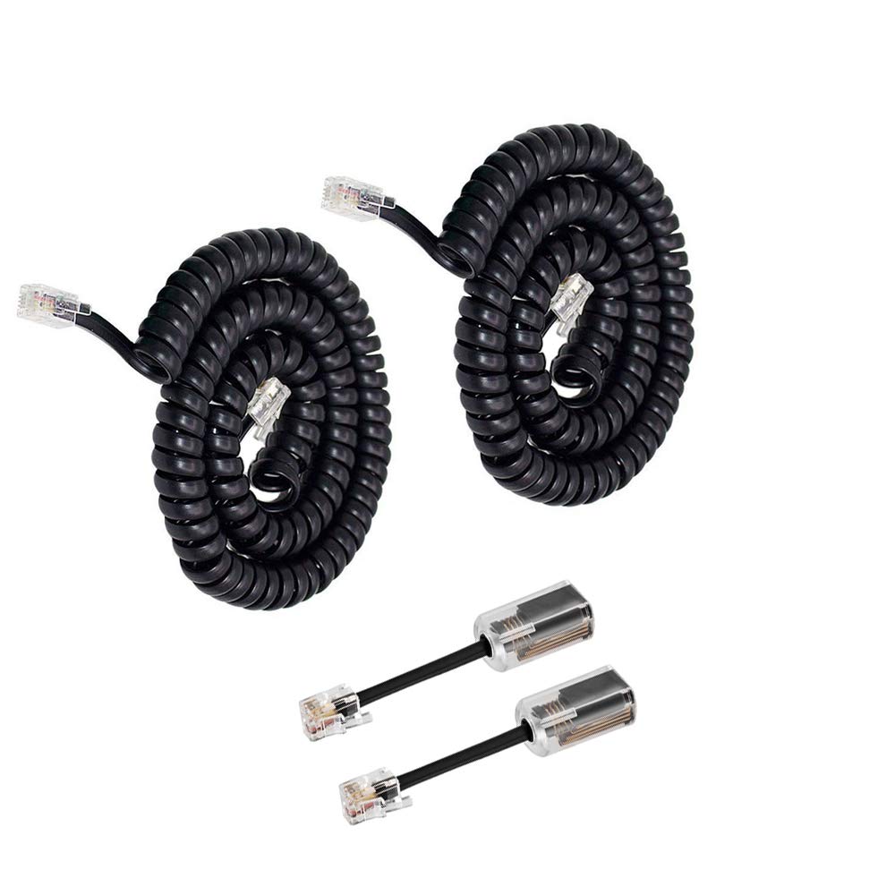 Uvital Desenredadores de cable para teléfono celular, paquete de 2 cables de teléfono fijo de 10 pies sin enrollar (1.2 pies en espiral) y 2 cables