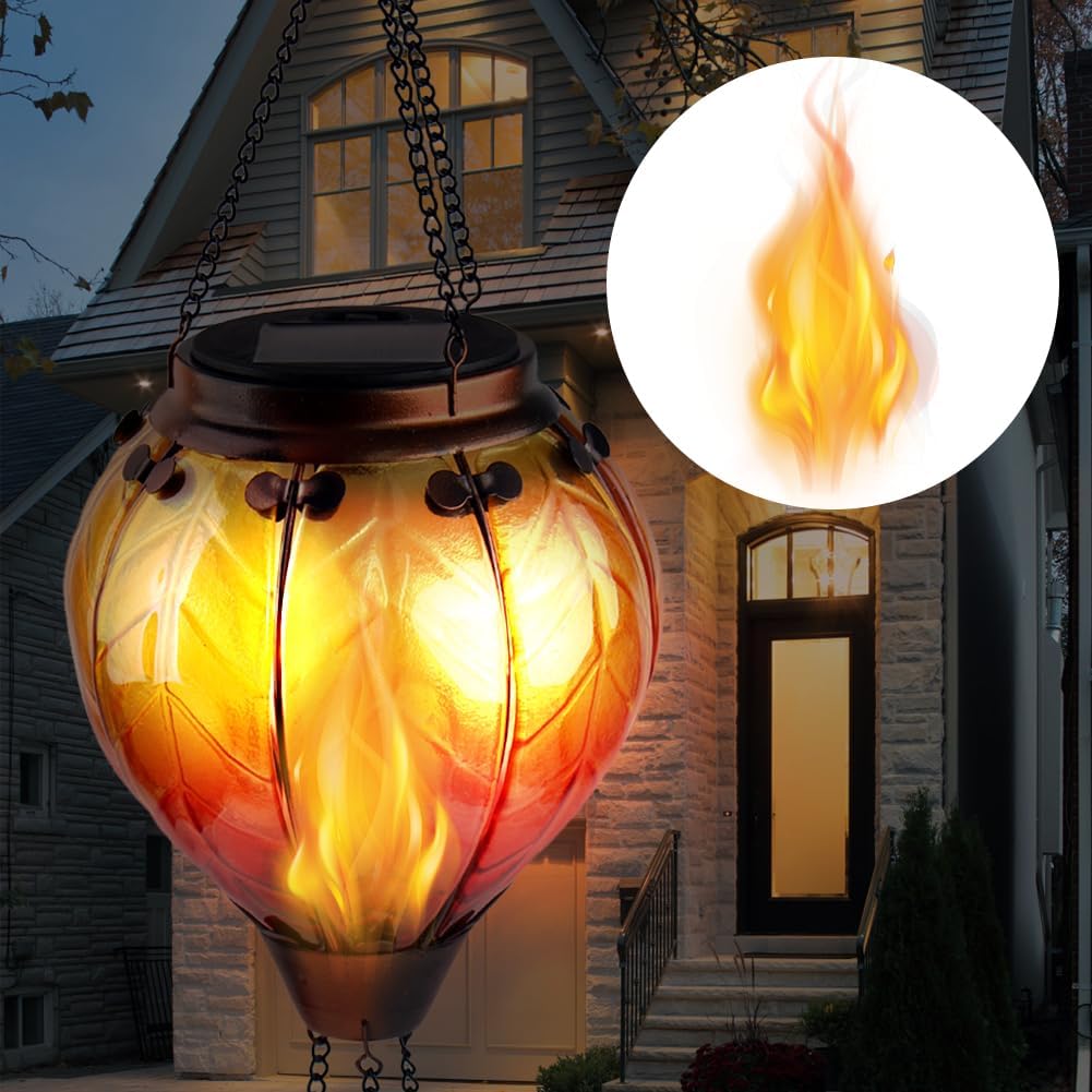 Farol solar de globo de aire caliente con llama parpadeante para colgar, faroles solares para exteriores, impermeables, faroles decorativos para