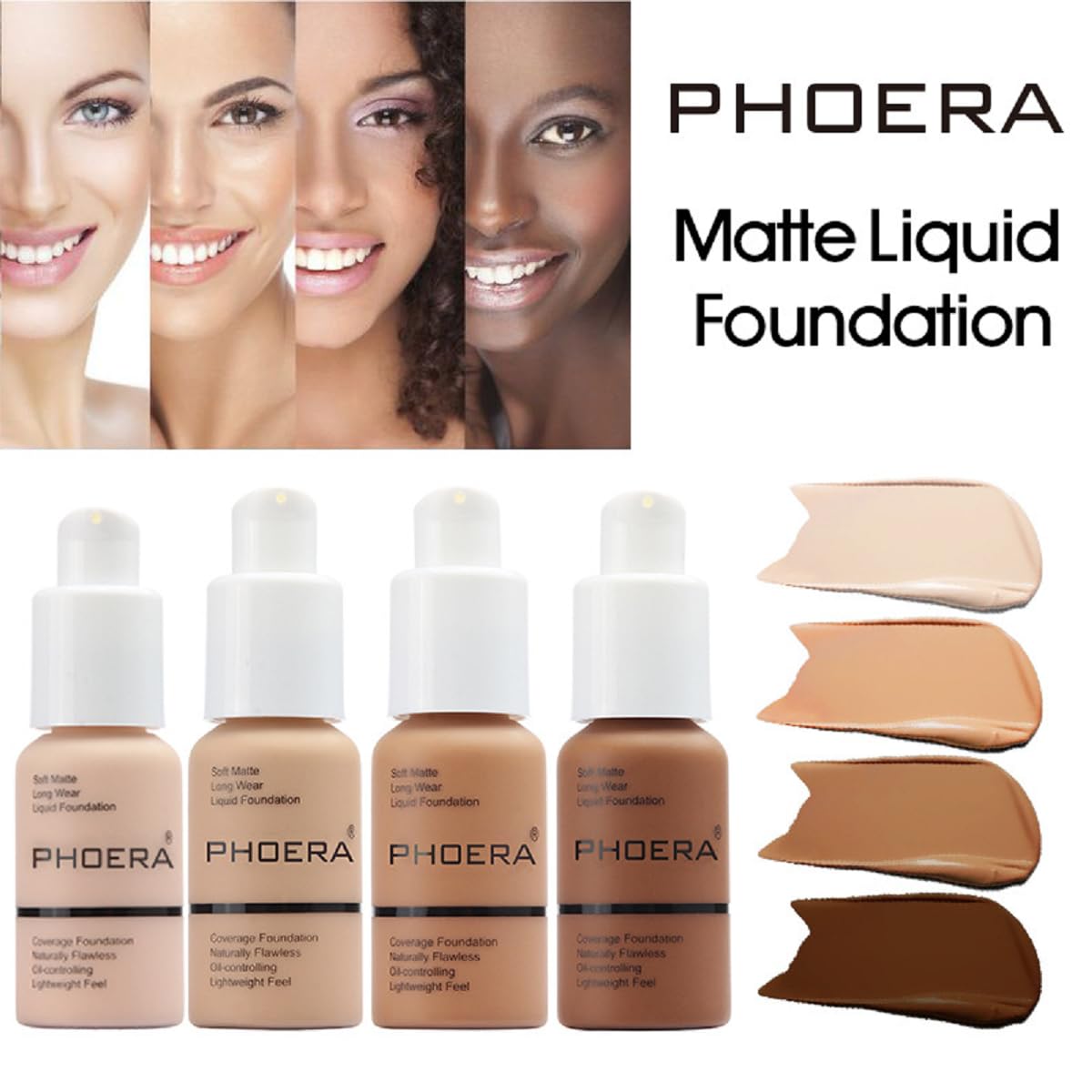 PHOERA – Base líquida mate suave y impecable de 24 horas, corrector de control de aceite, maquillaje (1 unidad-104 – beige pulido)