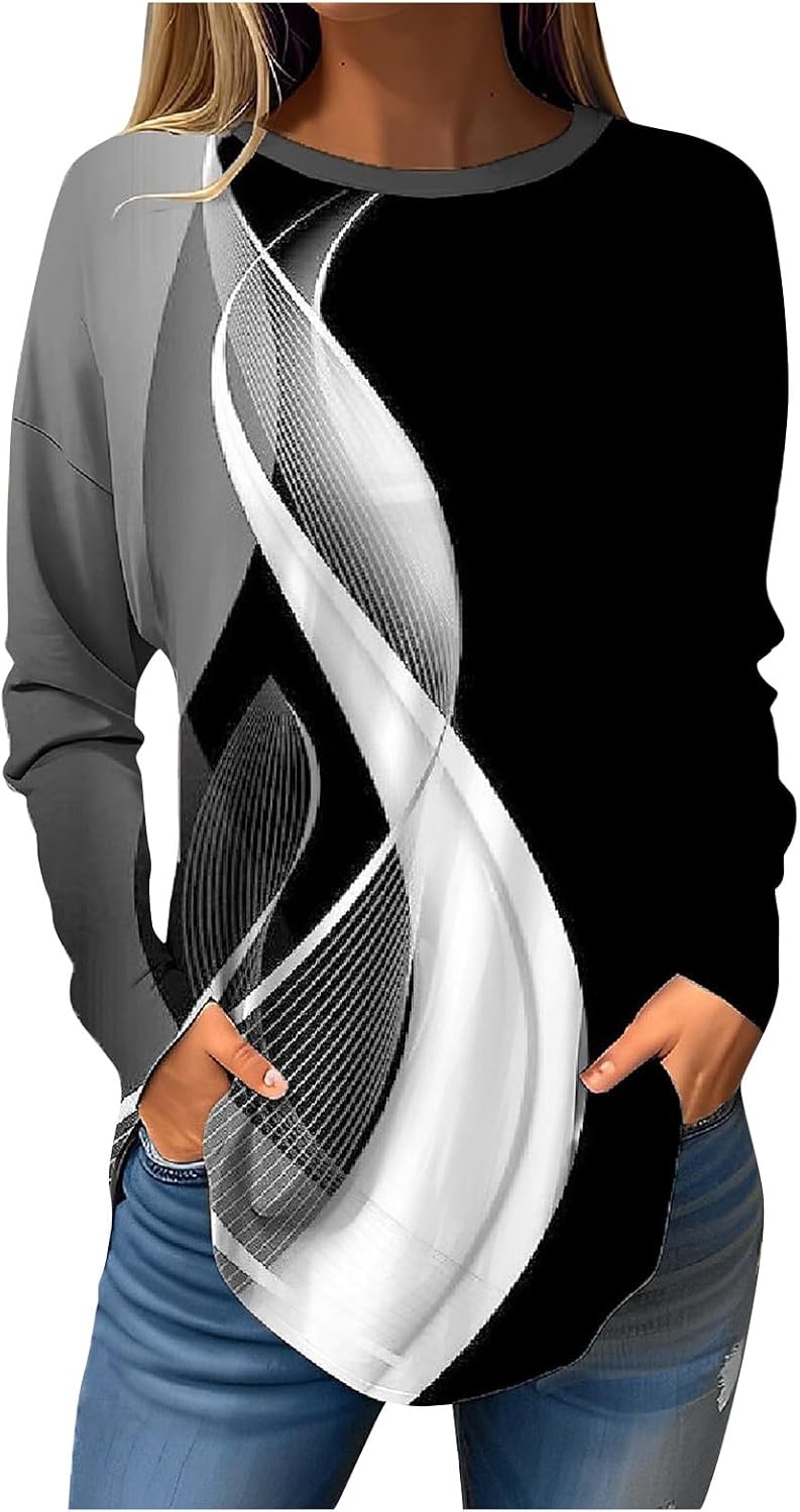 Blusa de otoño para mujer, de manga larga, cuello redondo, para invierno, étnico, floral, ajuste holgado, sudadera de moda