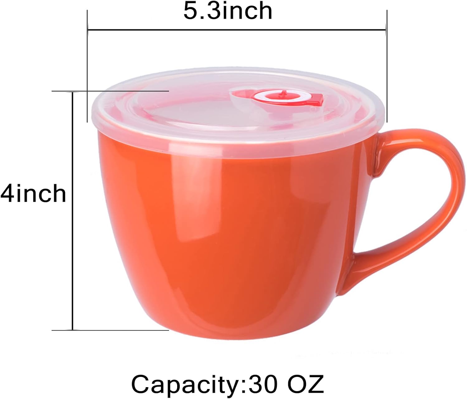 Tazón de porcelana naranja de 30 onzas con tapa y asa para sopa, ensalada, cereales y fideos instantáneos, taza de sopa con mango de preservación