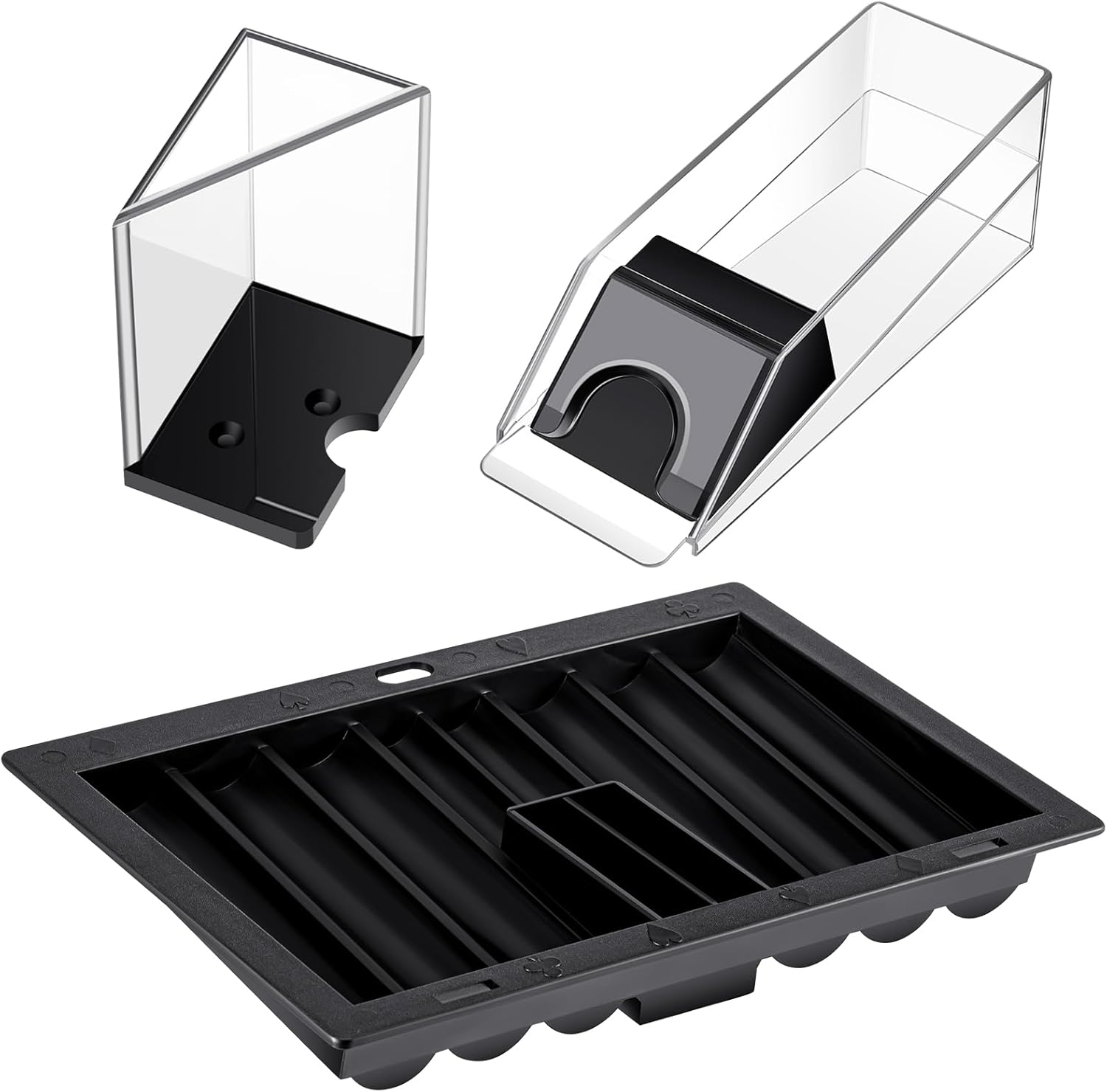 Honoson Bandeja de fichas de póquer de plástico, bandeja de fichas de distribuidor de póquer negro con 6 zapatos de blackjack y bandeja de desecho,