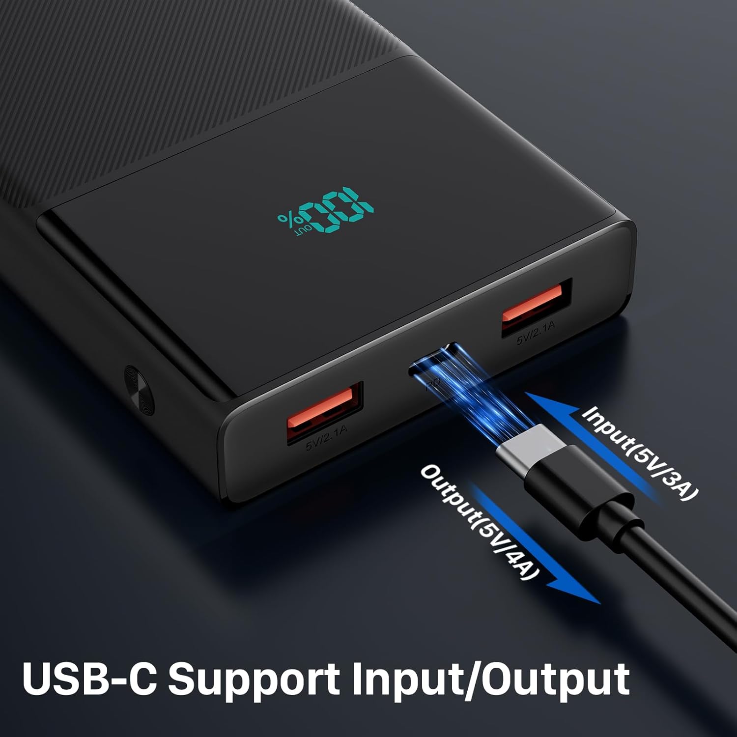 Cargador portátil con 2 cables integrados (USB-C e iOS), cargador de teléfono duradero de carga rápida PD de 13000 mAh con pantalla LED, cargador de