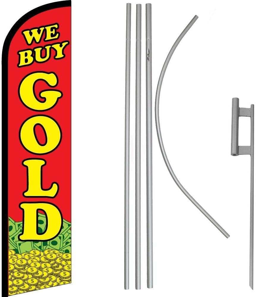 Premium We Buy RedWindless Flag & 16′ Flagpole KitGround