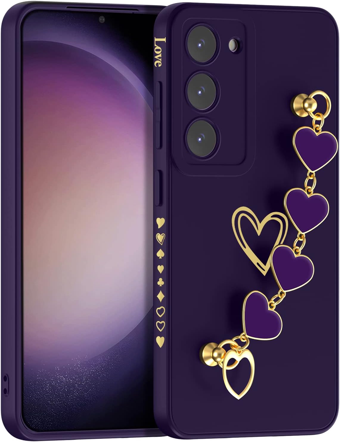 AICase Funda para Galaxy S23 Heart para mujer, protección de lente de cámara, bucle para tira de mano, bonita funda suave y delgada a prueba de