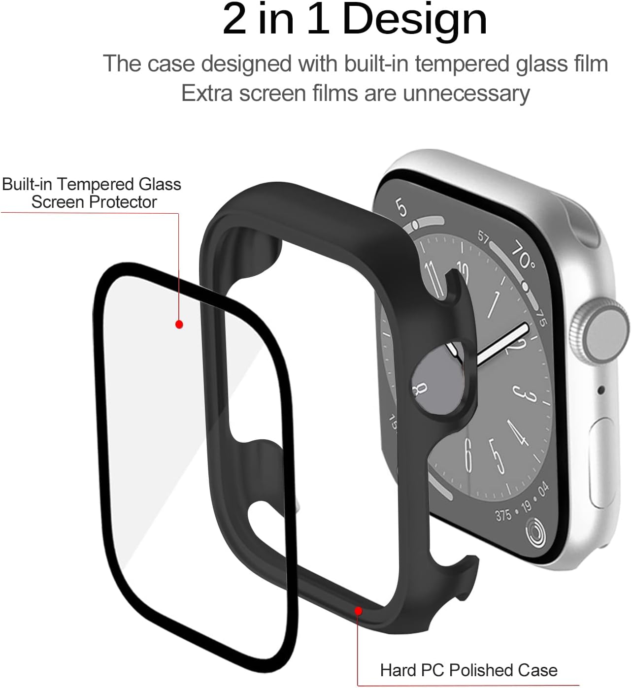 Miimall Funda compatible con Apple Watch Series 9 de 1.614 pulgadas con protector de pantalla antiarañazos, a prueba de golpes, policarbonato duro y