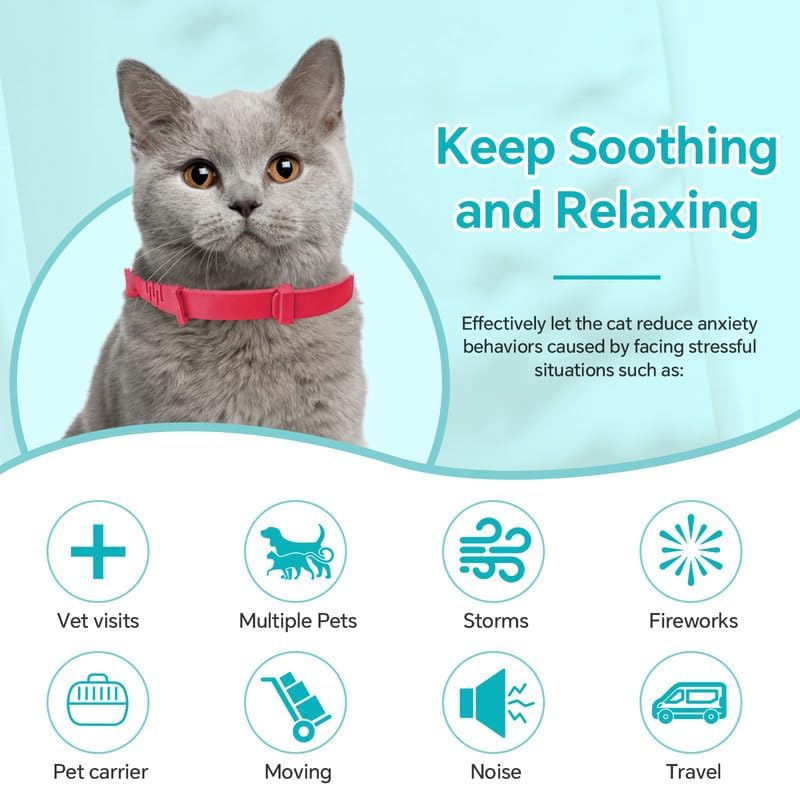 4 paquetes de collar calmante para gatos, collar calmante para gatos, alivio de la ansiedad y la agresión, collar de feromonas del estrés para