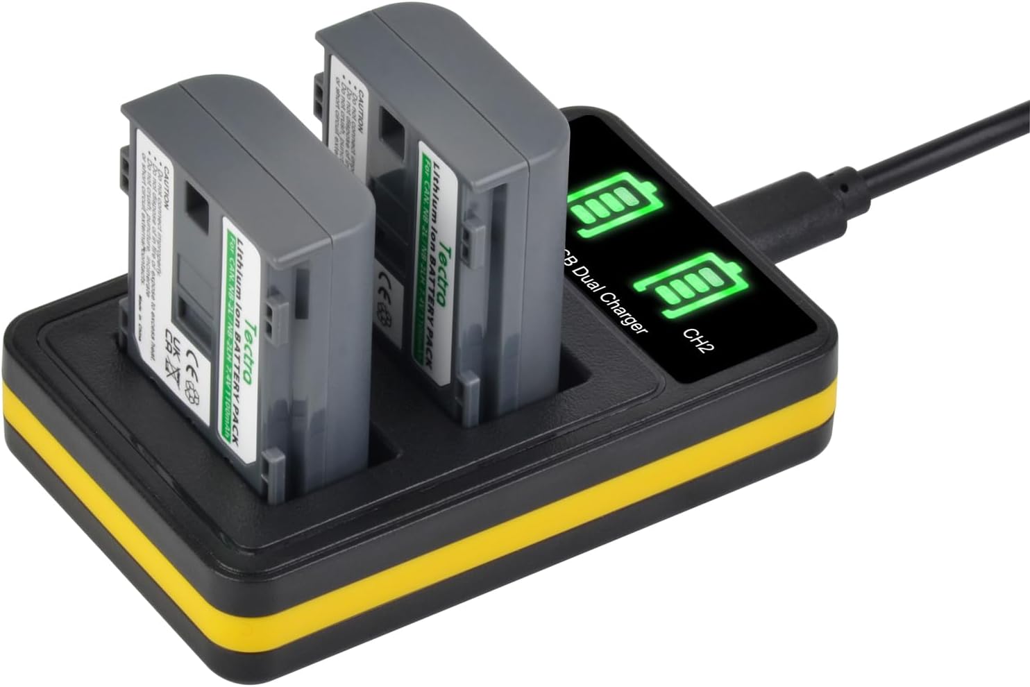 Paquete de 2 baterías NB-2L NB-2LH y LED Dual USB Charger Kit para Canon NB-2L NB-2LH BP-2LH y Canon DC301 DC310 DC320 DC330 DC410 DC420 Elura 40 50
