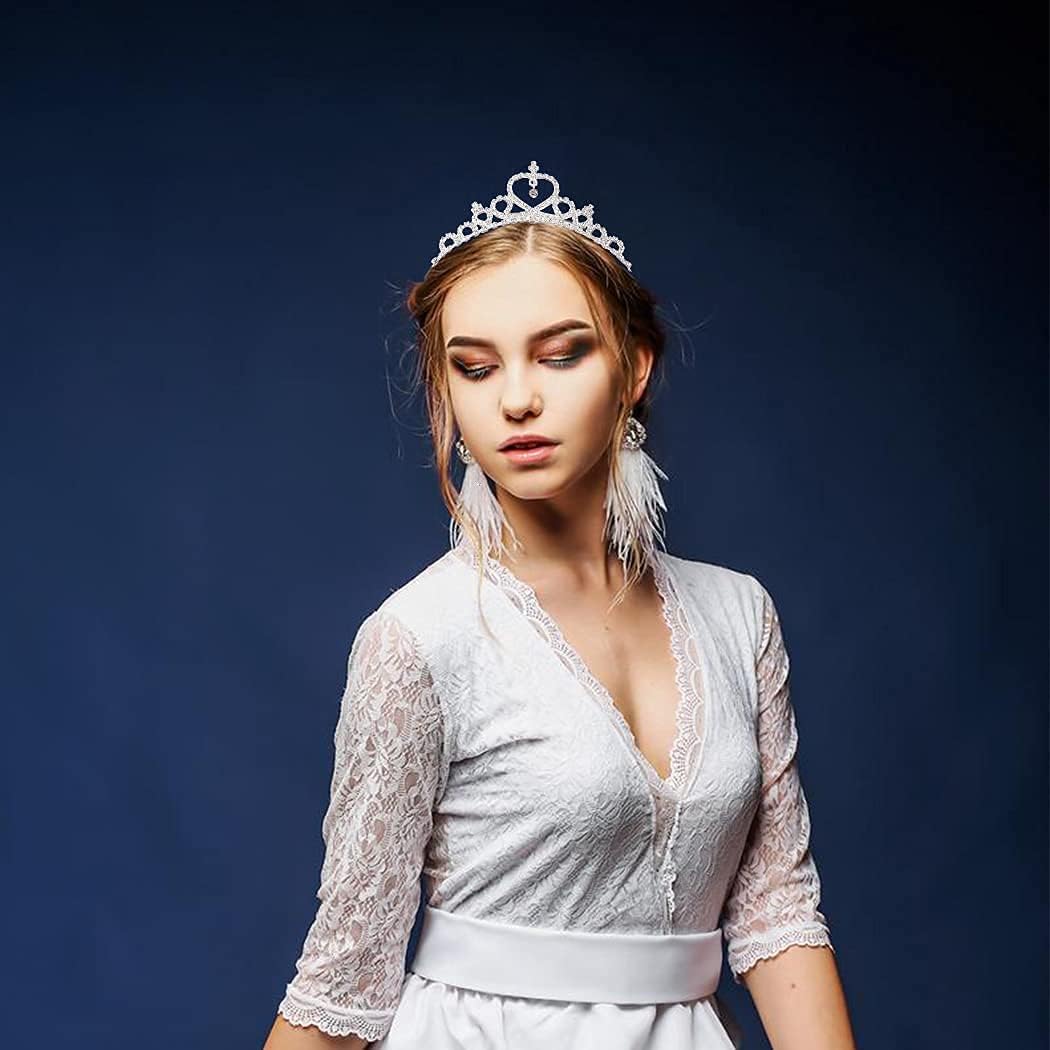 Gortin Corona de tiara de cristal para niñas, corona de princesa plateada para fiesta de cumpleaños, diadema de diamantes de imitación, tocados de
