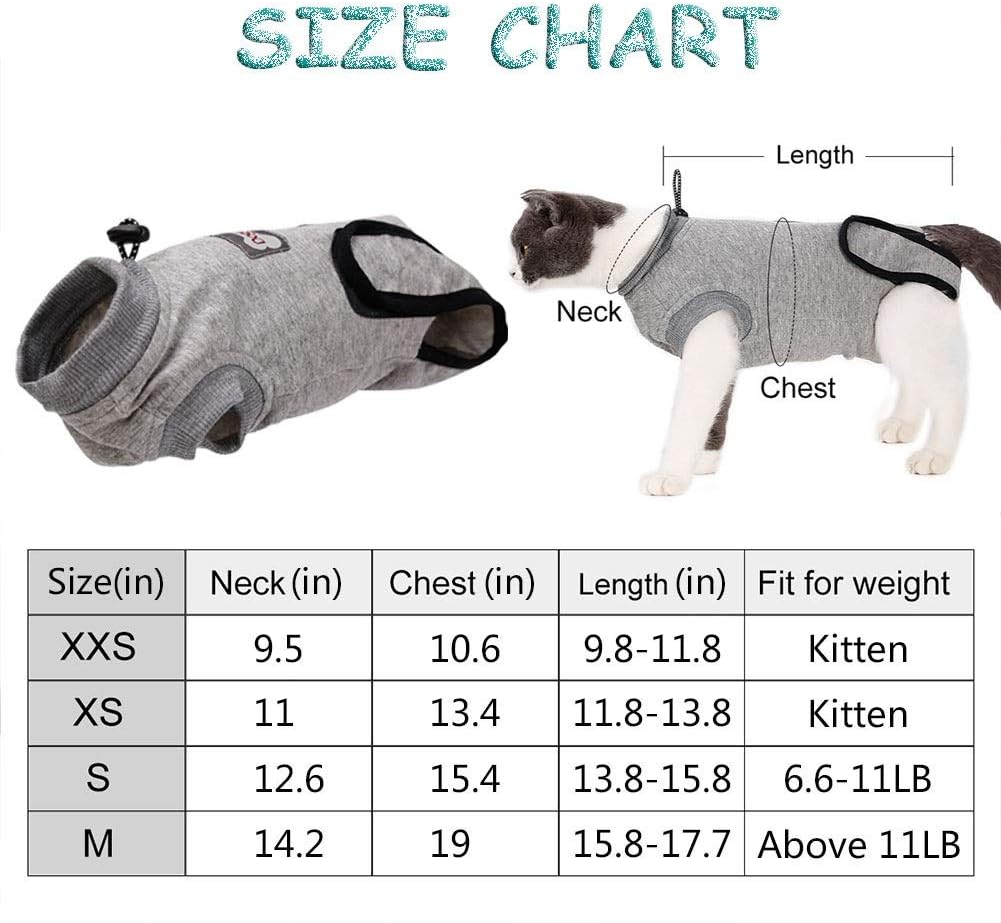 Bonaweite Traje de recuperación para gatos, traje de recuperación profesional para gatos para heridas abdominales, camisa alternativa antilamidas