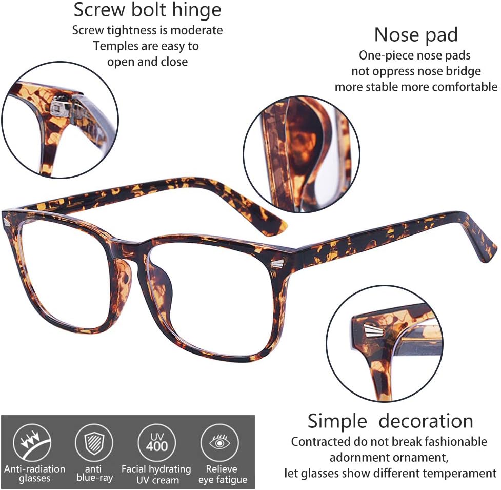 ALWAYSUV Lentes de computadora con bloqueo de luz azul, cuadrados, unisex, miopía, miopía, distancia -1.0 a -4.0