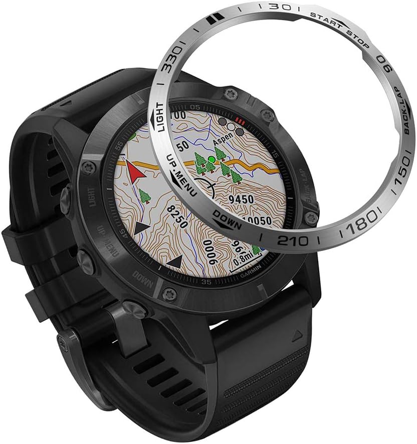 Anillo de bisel de acero inoxidable compatible con reloj Garmin Fenix 66 Pro, bisel anillo adhesivo cubierta anti arañazos y colisión protector para