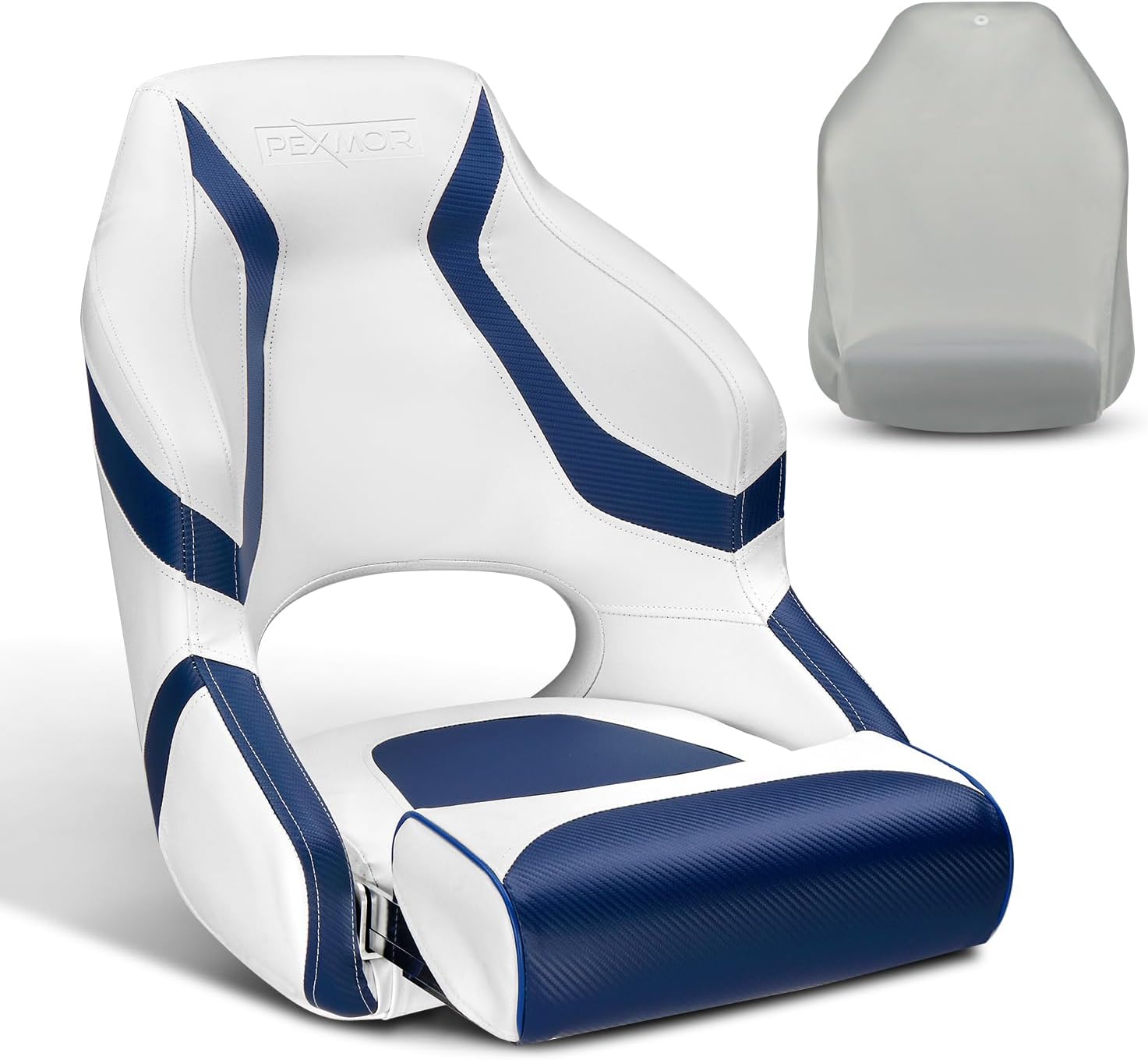 PEXMOR Asiento de barco abatible deportivo de alta calidad con funda de asiento de barco, impermeable, bisagras de aluminio, tornillos de acero