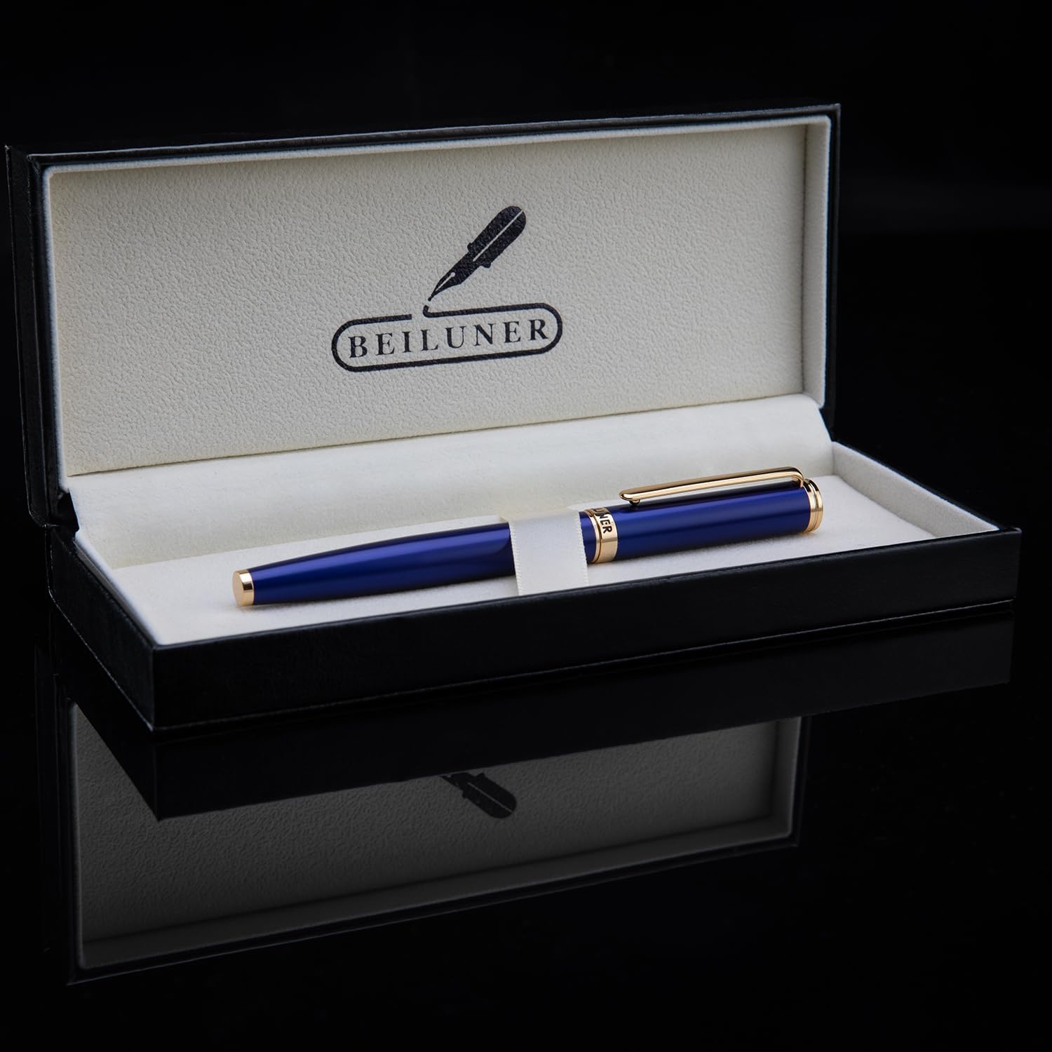 Klein Blue – Pluma estilográfica de lujo, borde dorado de 24 quilates, punta fina, convertidor de tinta Schneider alemán y 6 cartuchos de tinta,