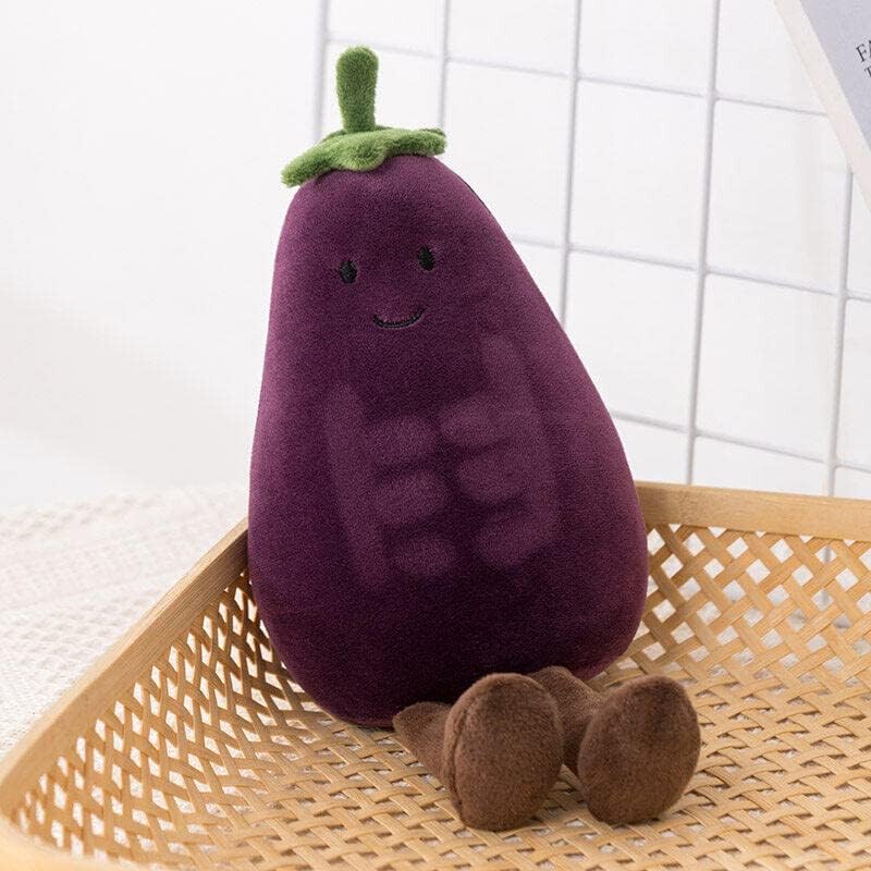 JOSON Juguetes creativos de felpa de berenjena, mini muñecas de felpa de verduras y frutas de 9 pulgadas, regalos de cumpleaños para niños y niñas,