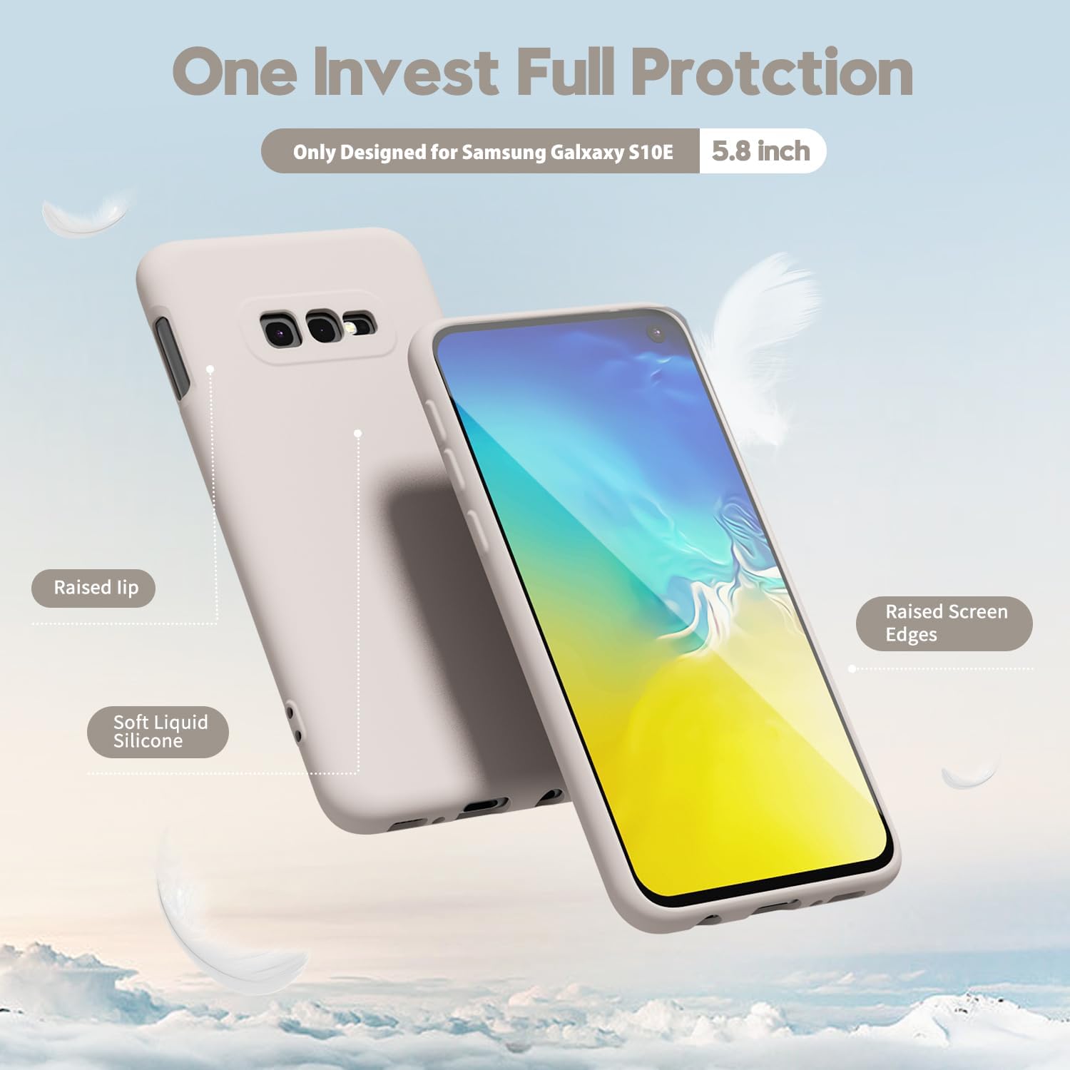 oakxco Funda de silicona líquida diseñada para Samsung Galaxy S10e, bonita funda delgada y delgada de goma suave de poliuretano termoplástico (TPU)