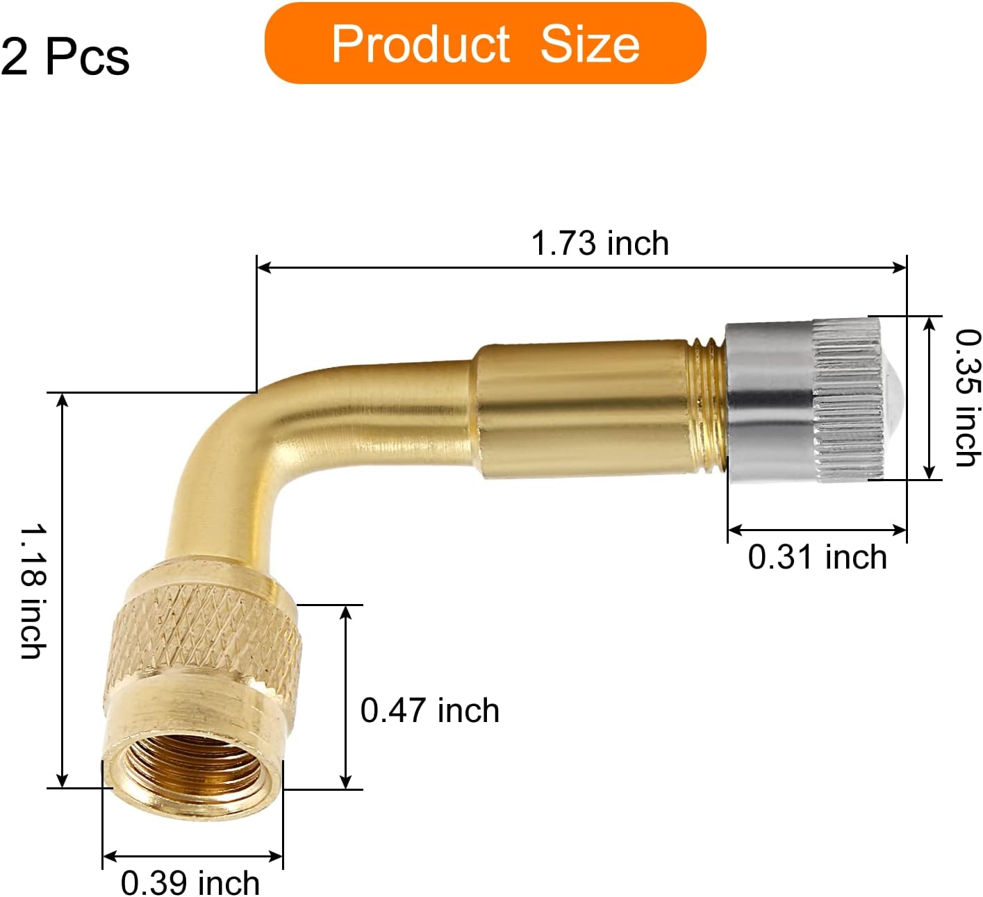 2 extensores de vástago de válvula, extensiones de vástago de válvula de metal de 90 grados, extensión de vástago de válvula de neumático compatible