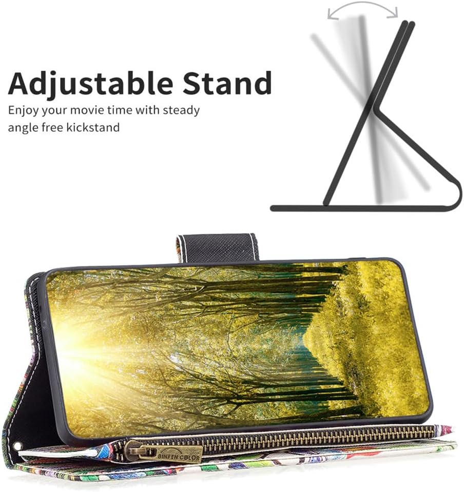 XYX Funda tipo cartera con cremallera para Samsung S20 FE, colorida funda de piel sintética con cierre de cremallera con 9 ranuras para tarjetas y