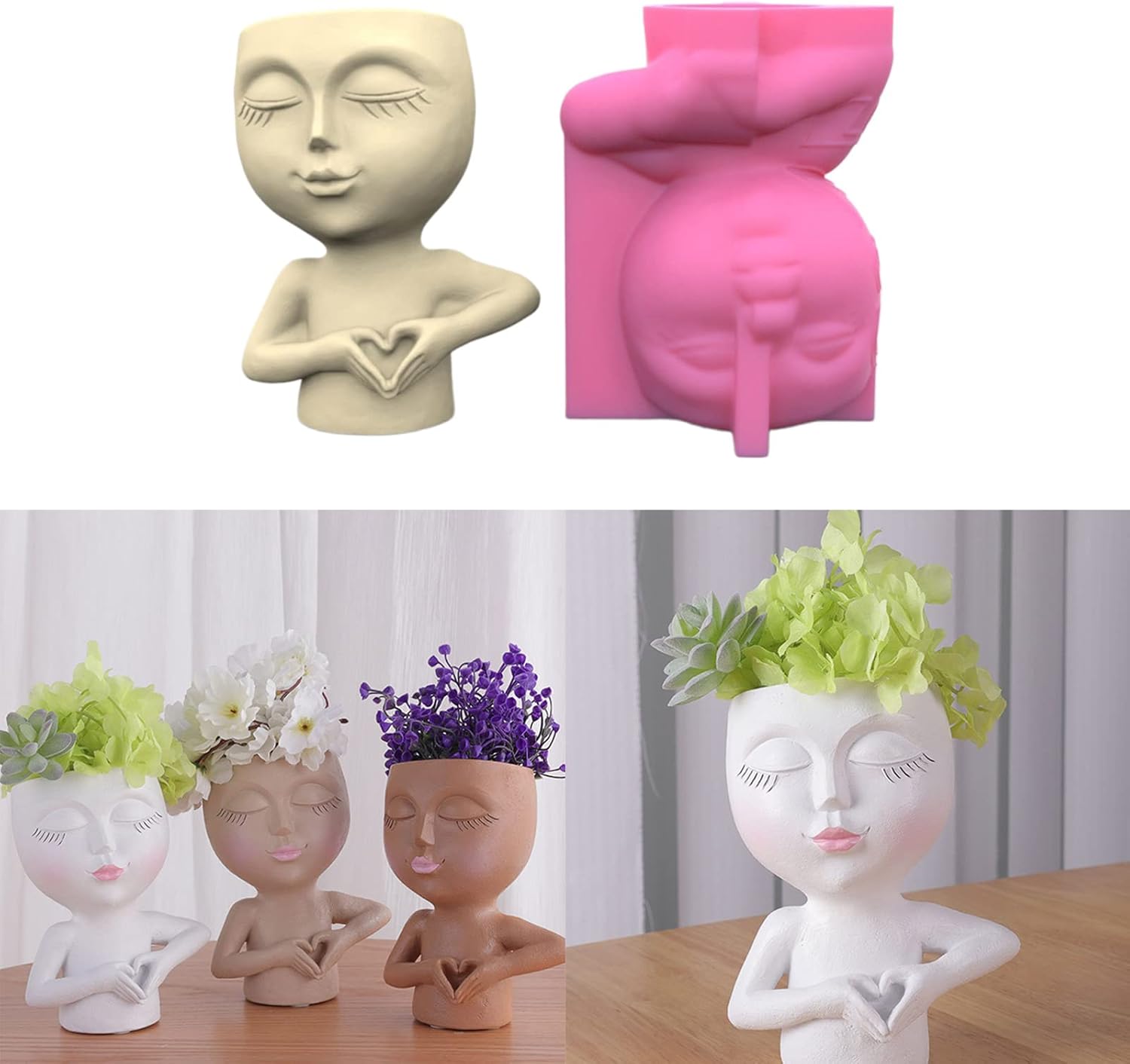 Love Girl – Molde de silicona de yeso para suculentas, maceta de hormigón, florero, yeso, cemento, arcilla, soporte para velas, molde para
