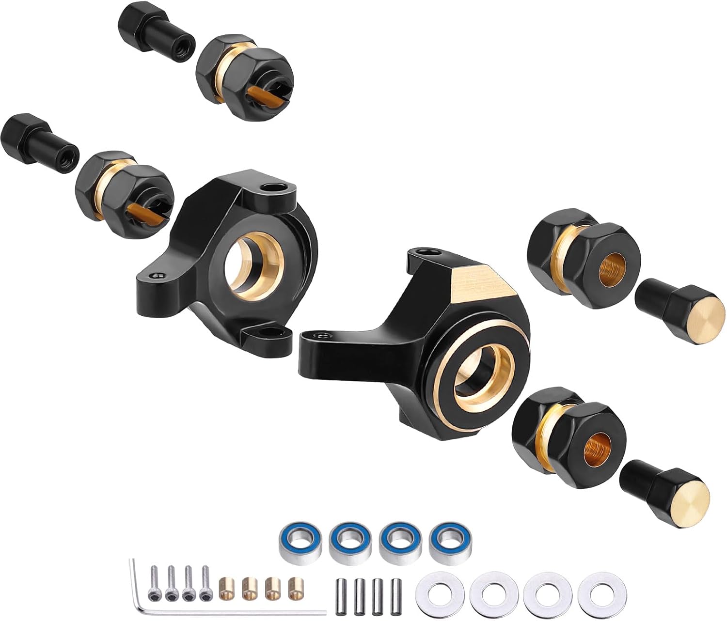 AllinRC Nudillos de dirección de latón con rodamientos de bolas compatibles con Axial 1 24 SCX24 RC Crawler Car Upgrades Parts (negro dorado)