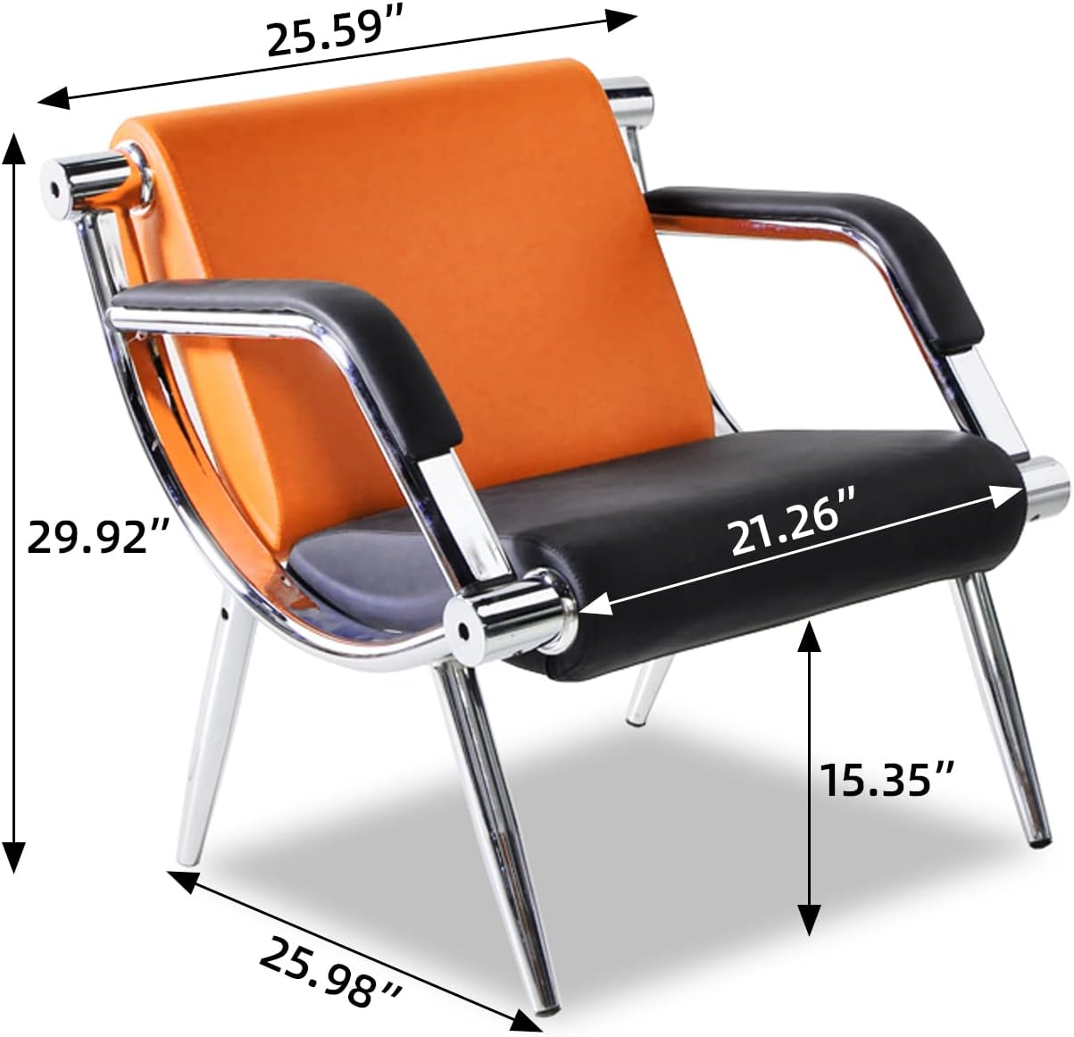 Silla de sala de espera con reposabrazos, 1 asiento, color naranja y negro, muebles de oficina de piel sintética, asientos de invitados, vestíbulo