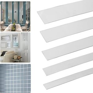 Tira de metal plateado de 16.4 pies para despegar y pegar, borde de espejo autoadhesivo de acero inoxidable, acabado metálico similar a un espejo Tira de metal plateado de 16.4 pies para despegar y pegar, borde de espejo autoadhesivo de acero inoxidable, acabado metálico similar a un espejo