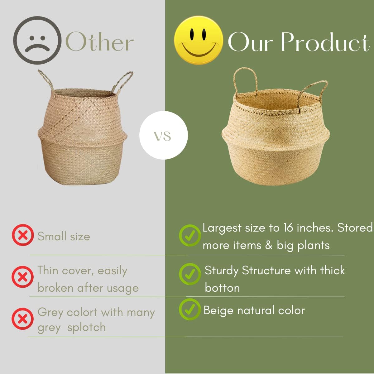 LiloCraft – Cesta para plantas de hierba marina (tamaño 9 x 8 pulgadas, patrón fondo negro) Solución de almacenamiento para decoración del hogar con