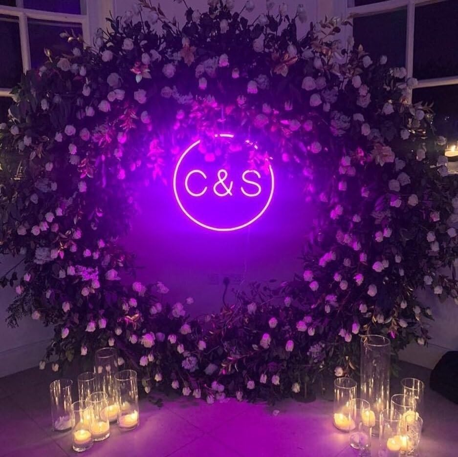 Letrero de neón de boda con iniciales circulares, letrero de neón con nombre de Coulps, letrero de neón personalizado para decoración del hogar, luz